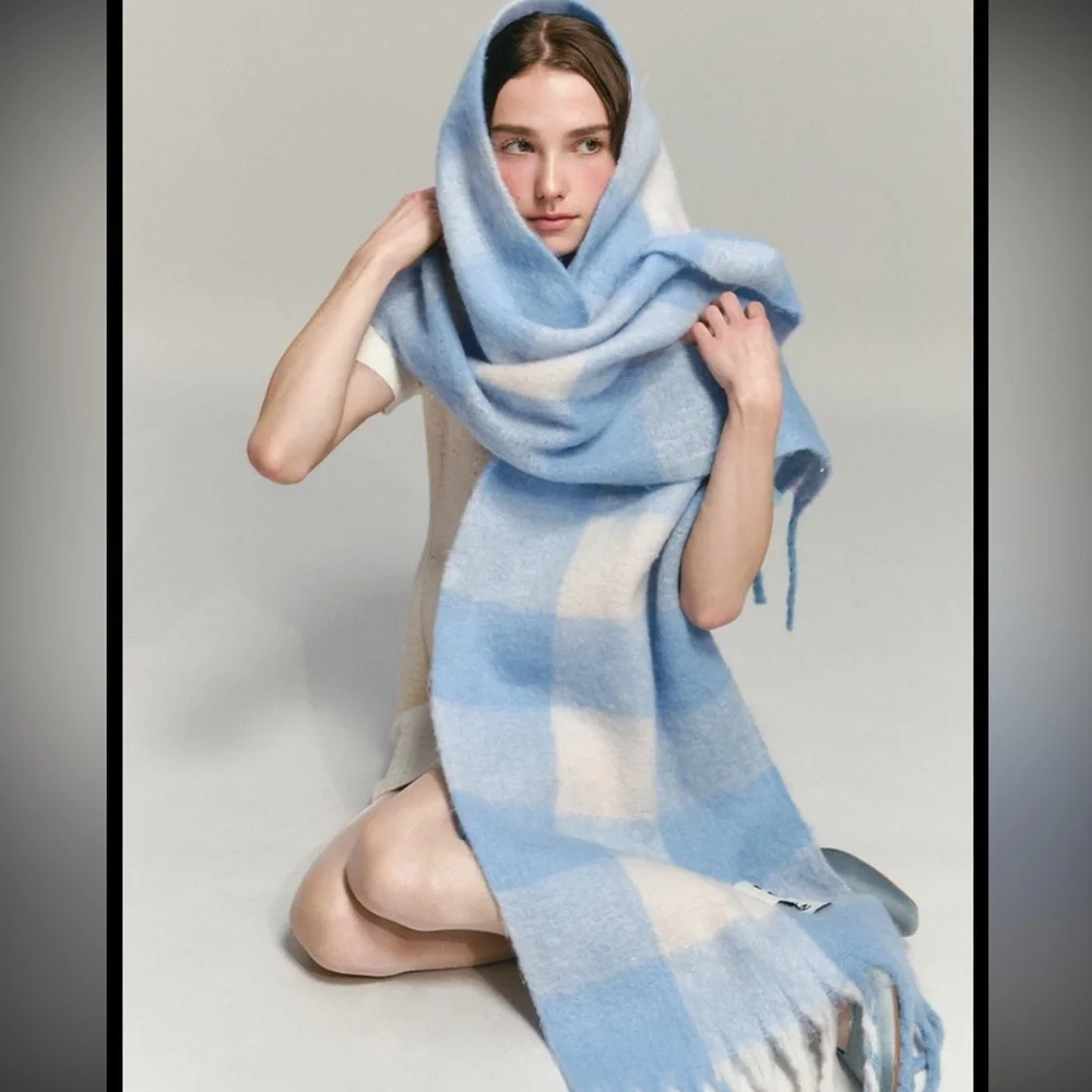 New bleu sky and white clouds Mohair Scarf Fuzzy 82.68 × 15.75 inches Wrap